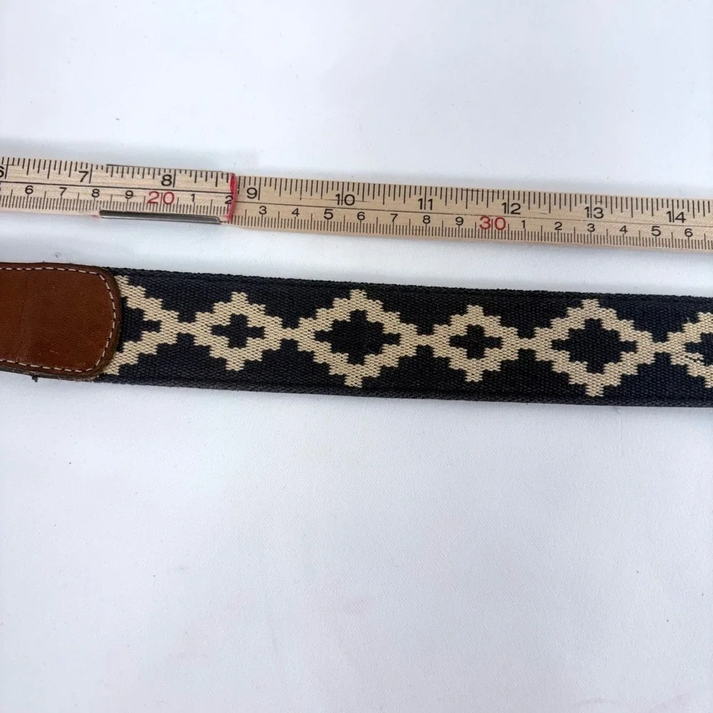 Gaucho Life Pampas Polo Belt Brown Leather Navy Blue Woven Diamond Size 30